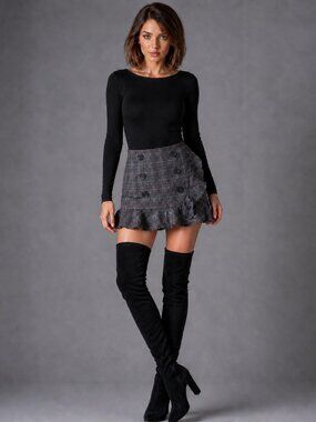 Plaid Ruffle Hem Mini Skirt